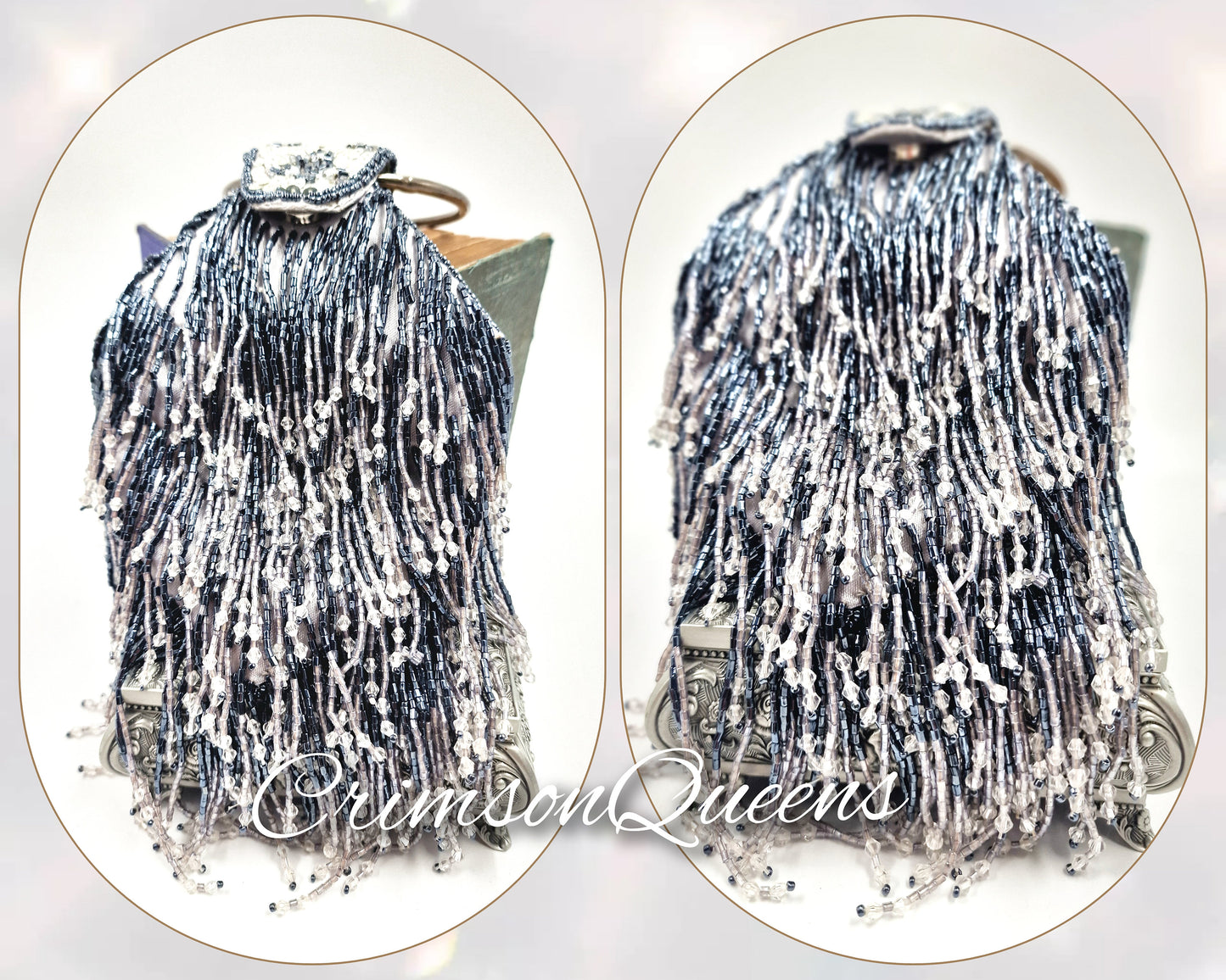 Flapper evening bag 1920s tasseled bag flapper beaded bag vintage beaded bag Black charcoal beaded tassel bag Art Deco evening bag purse