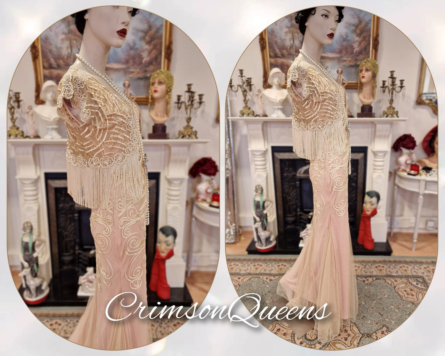 Art Deco vintage 1920s dress 1930s Great Gatsby charleston maxi chiffon romantic Downton Abbey dress size UK 12 US 8
