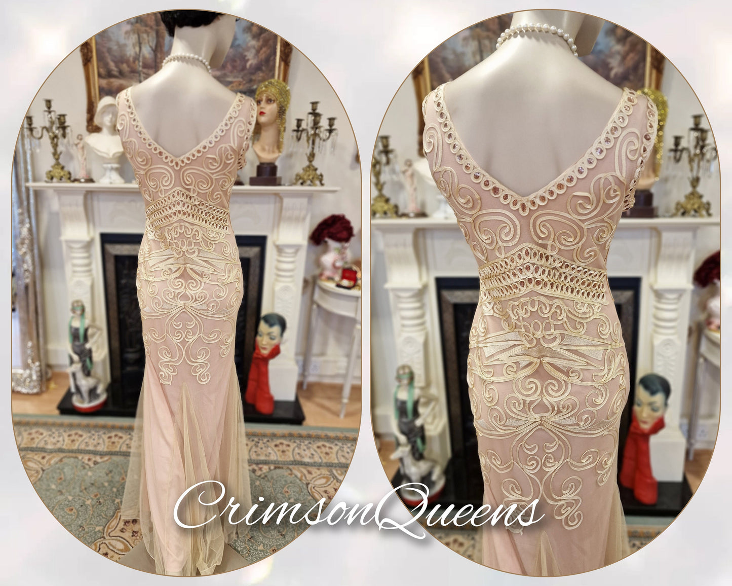 Art Deco vintage 1920s dress 1930s Great Gatsby charleston maxi chiffon romantic Downton Abbey dress size UK 12 US 8