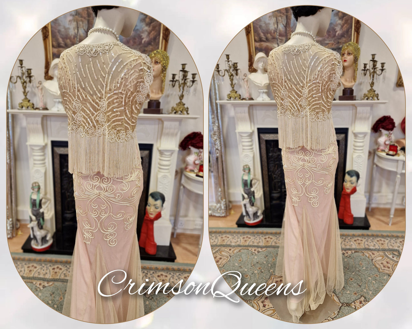 Art Deco vintage 1920s dress 1930s Great Gatsby charleston maxi chiffon romantic Downton Abbey dress size UK 12 US 8