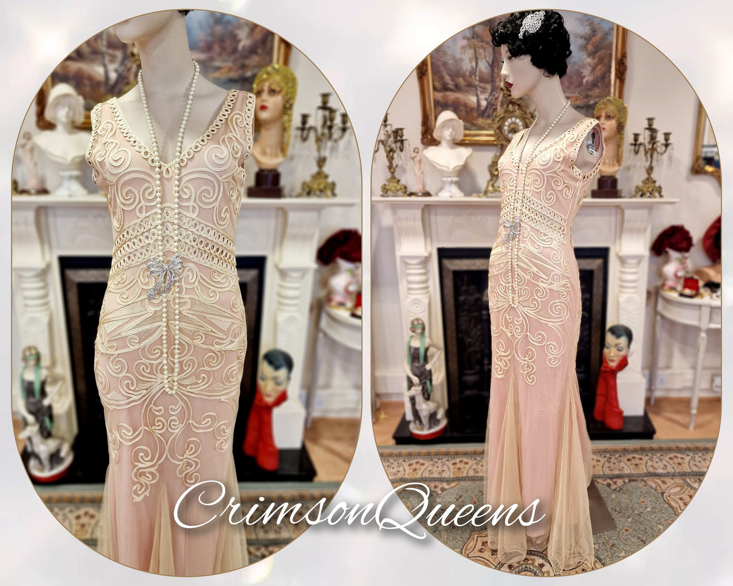 Art Deco vintage 1920s dress 1930s Great Gatsby charleston maxi chiffon romantic Downton Abbey dress size UK 12 US 8