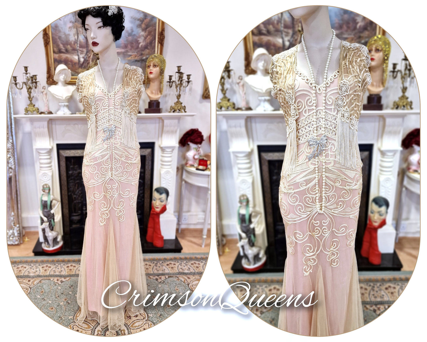 Art Deco vintage 1920s dress 1930s Great Gatsby charleston maxi chiffon romantic Downton Abbey dress size UK 12 US 8