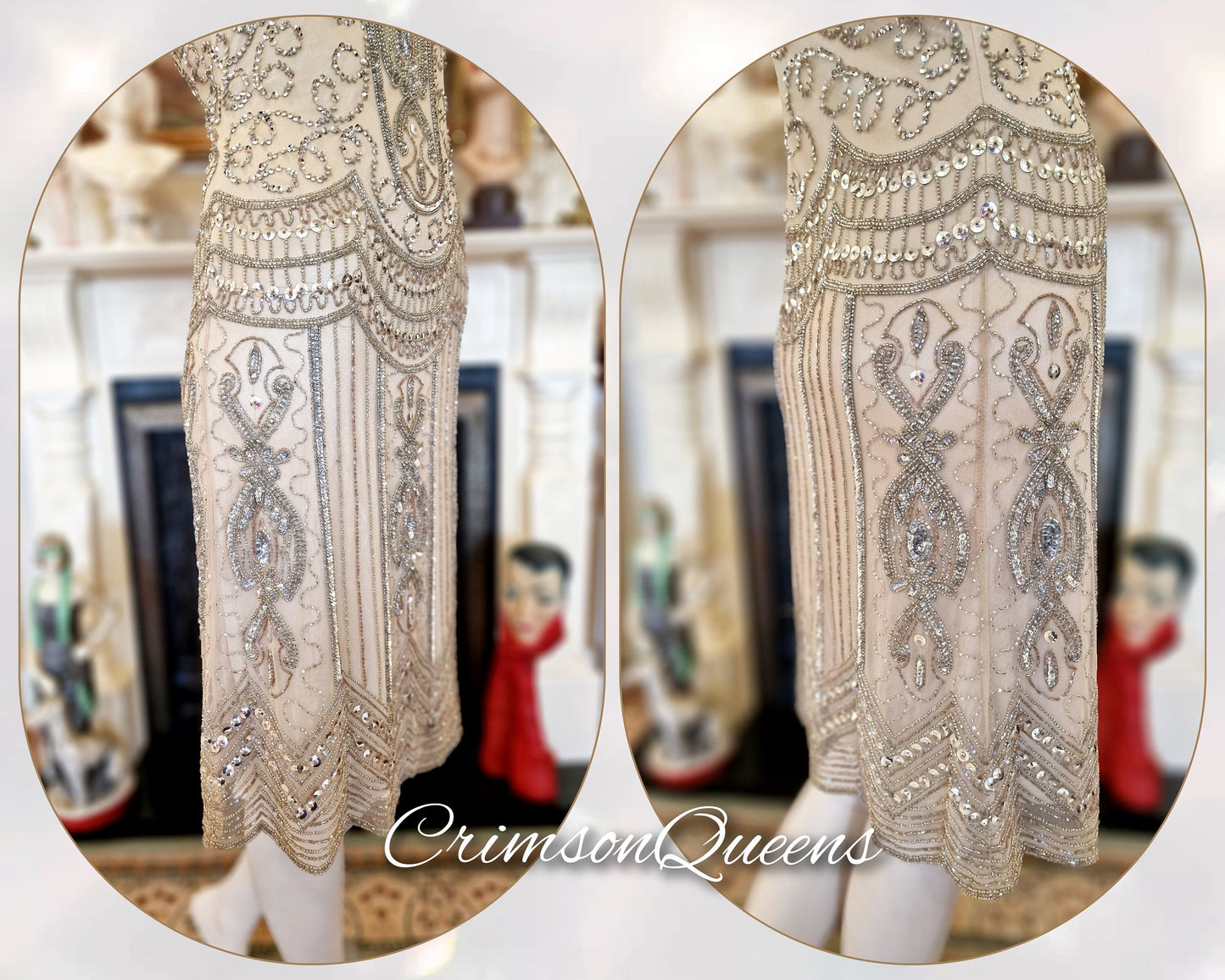 Vintage Great Gatsby pale gold beaded embellished shell flapper style dress 1920s beaded embellished dress UK 8 US 4