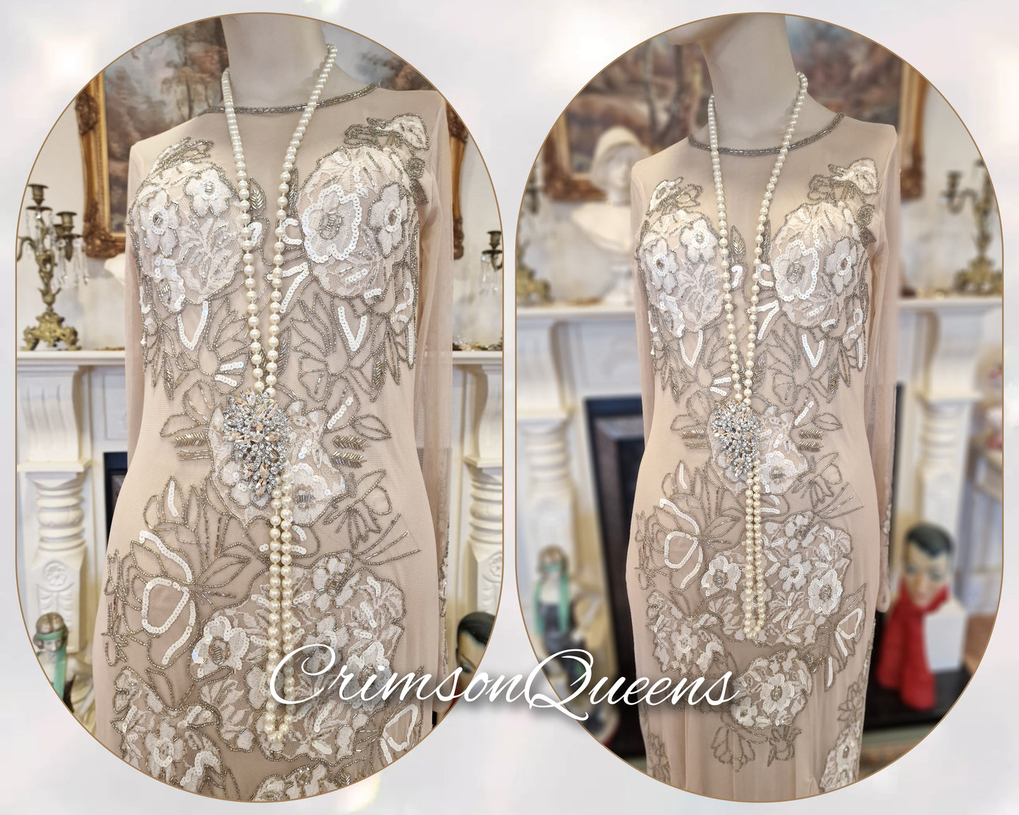 Art Deco vintage 1920s dress 1930s Great Gatsby charleston maxi chiffon romantic Downton Abbey dress size UK 10 US 6
