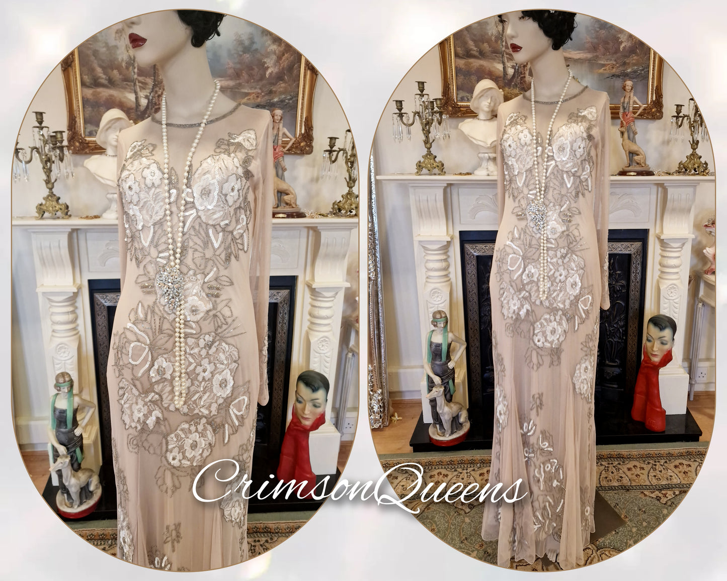 Art Deco vintage 1920s dress 1930s Great Gatsby charleston maxi chiffon romantic Downton Abbey dress size UK 10 US 6