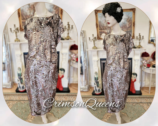 1920s dress Art Deco flapper Charleston gold dress Gatsby vintage sequined shell evening occasion dress suit dress size UK 10 US 6