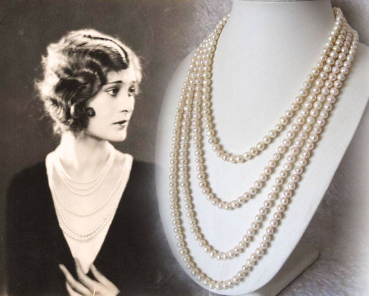 Art Deco 1920s Authentic Natural White Freswater String Of Pearls Extra Long Necklace 2 meters proper flapper length