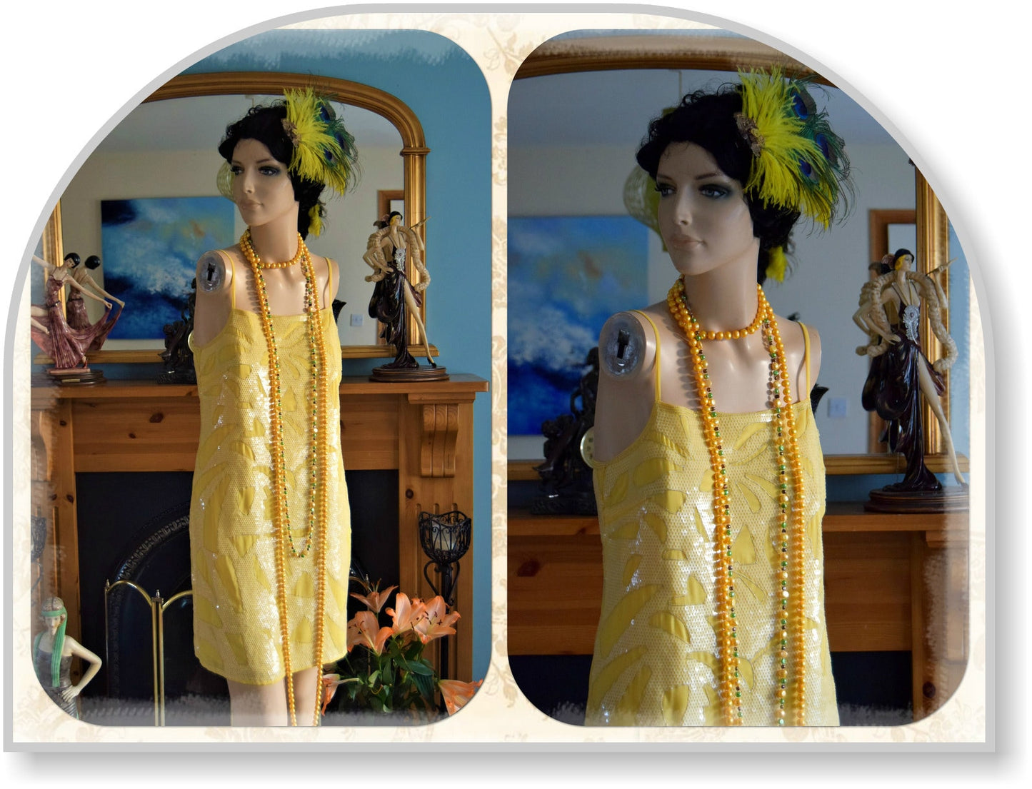 flapper dress 1920s dress flapper sequin dress Great Gatsby dress flapper yellow dress 1920s yellow dress Charlston dress size UK 10 US 6