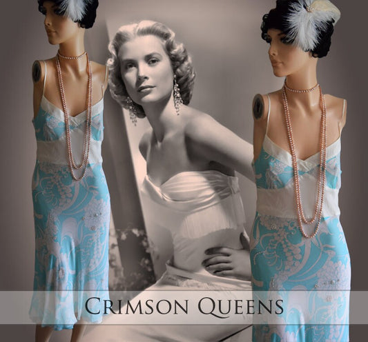 Downton Abbey Silk Evening Gown Avant Garde Teal Blue  Floral  Romantic liquid cocktail Down Dress Size UK 12 US 8