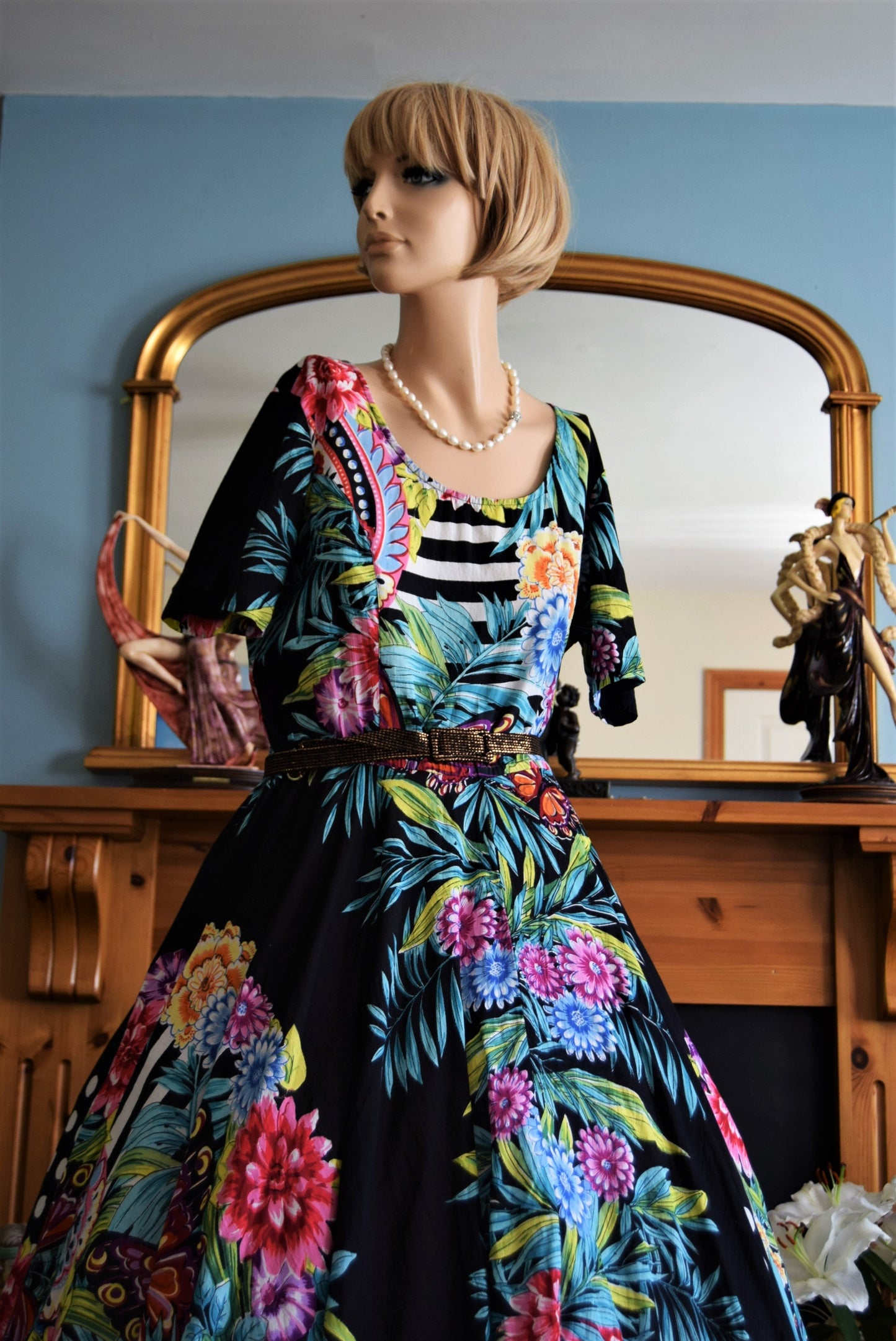 PHOOL Stunning Vibrant Full Circle 1960's Rockabilly Havana Party Oriental Exotic dress by Phool size UK 12 US 8