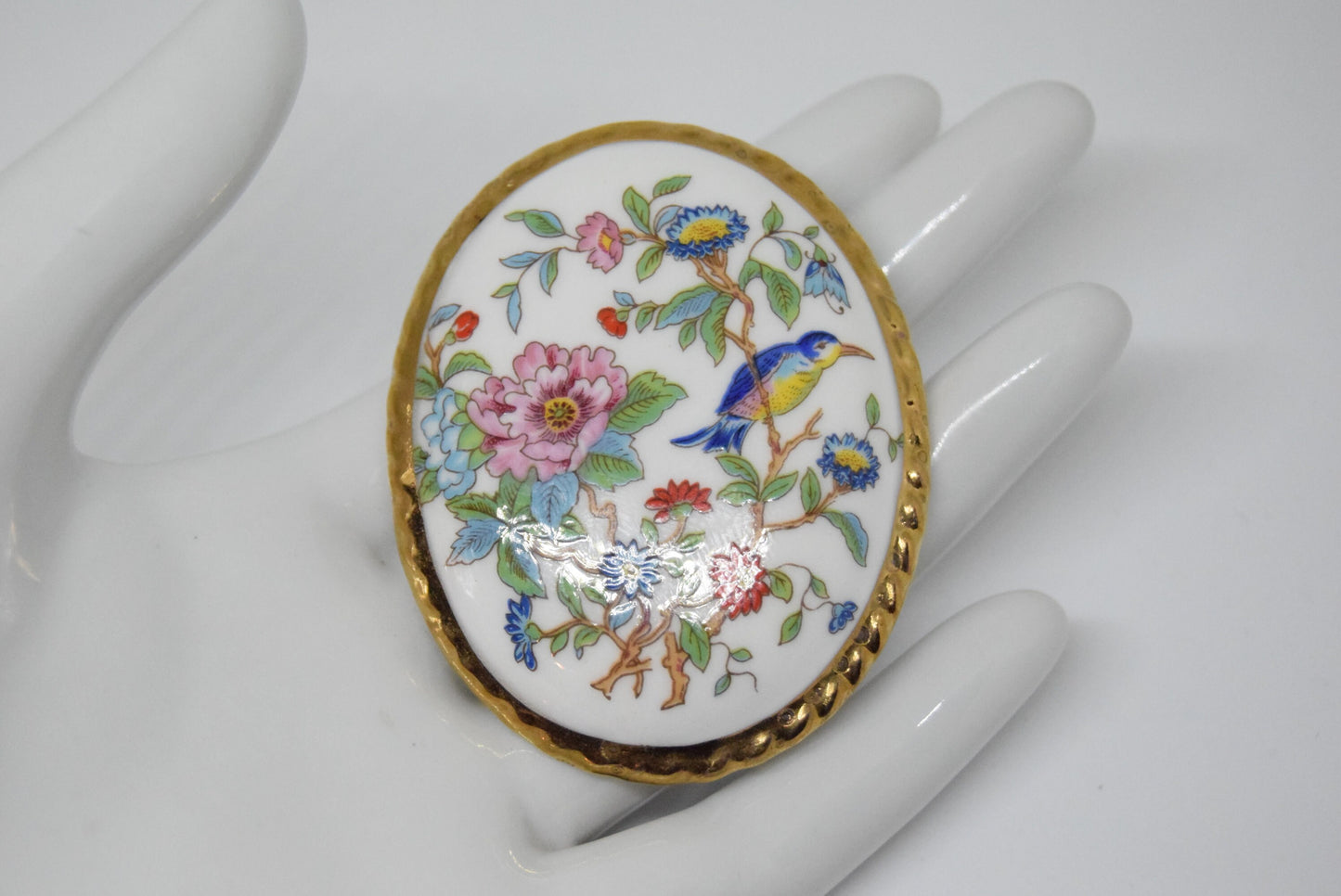 Vintage Art Nouveau Hand Painted Hand Crafted Vintage Floral Art Hummingbird Ceramic