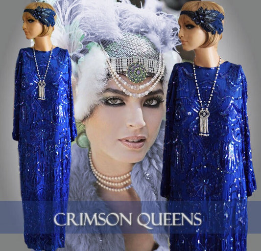 Art Deco dress Flapper dress Downton Abbey dress 1920s dress Blue Great Gatsby dress Heavily Beaded Vintage Dress Size UK 12 US 8