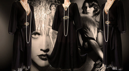 Avant Garde 1920s Art Deco Sheer Silk Black Embellished flapper Caftan Dress UK 8 US 4 loose fit