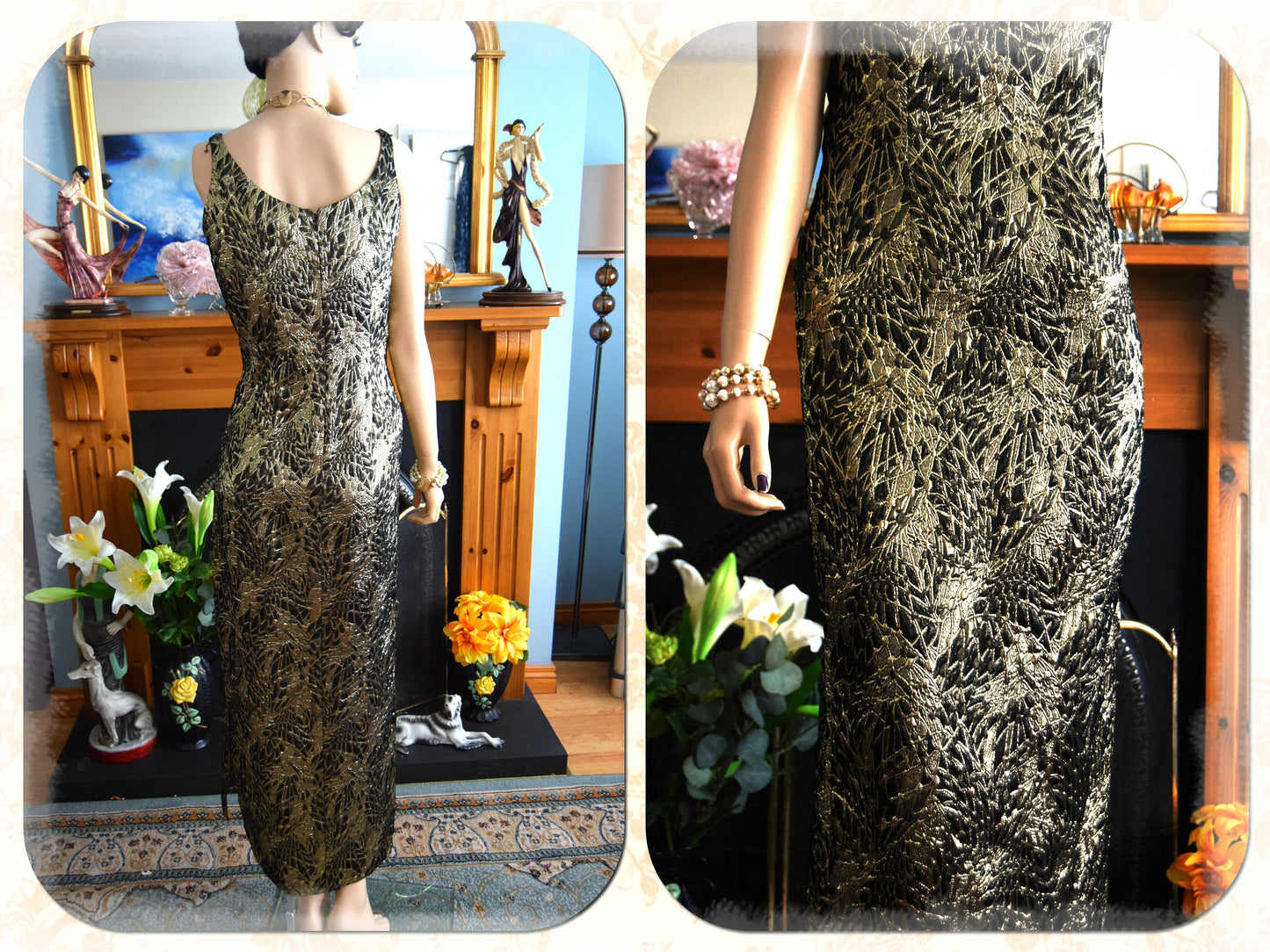 Outstanding Vintage Mesmerising Gold Lame Gatsby Metallic 1920s 1930s dress size UK 8 US 4