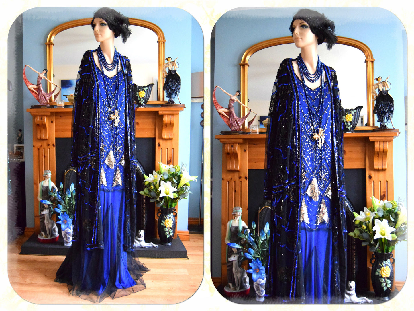 Cintahe Art Deco kimono 1920s dress  Beaded Midnight blue kimono 1920s Beaded tassel dress flapper dress Size UK 16 18 US 12 14