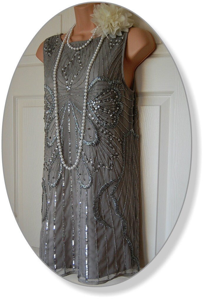 Flapper dress 1920s silver dress Great Gatsby dress embroidered silver CrimsonQueens Flapper dress 1920s silver dress Great Gatsby dress embroidered silver CrimsonQueens