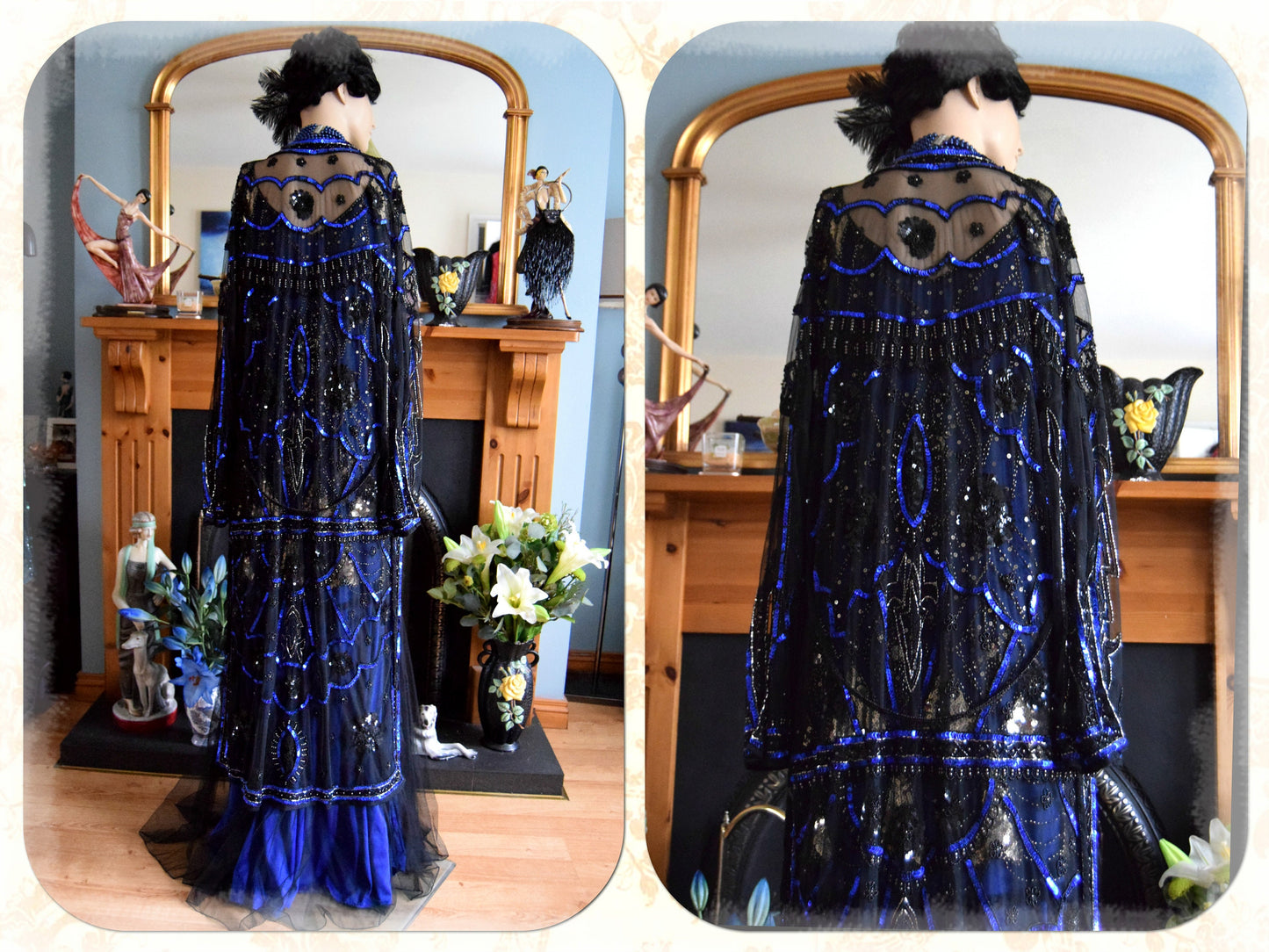 Cintahe Art Deco kimono 1920s dress  Beaded Midnight blue kimono 1920s Beaded tassel dress flapper dress Size UK 16 18 US 12 14