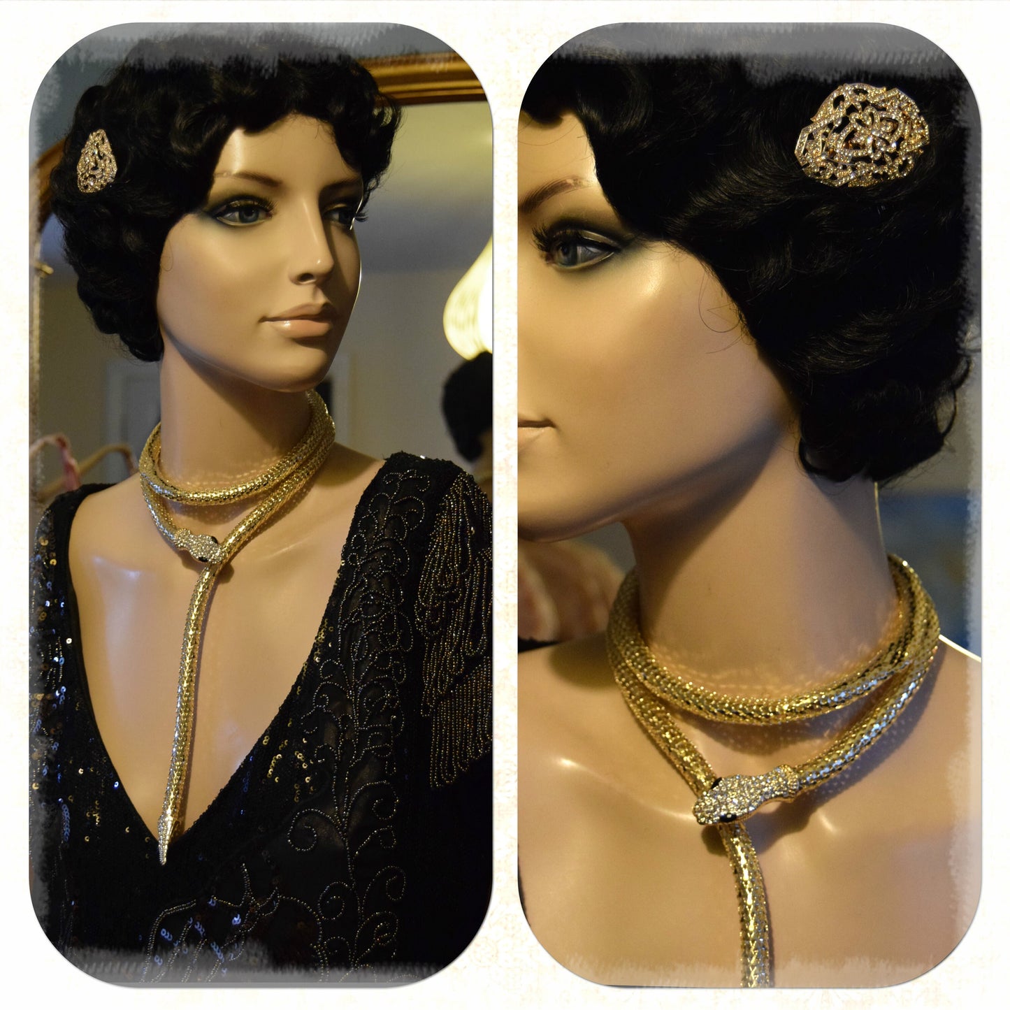 Art Deco Crystal gold Chain 1920's long snake necklace bracelet cuff can be used as a belt