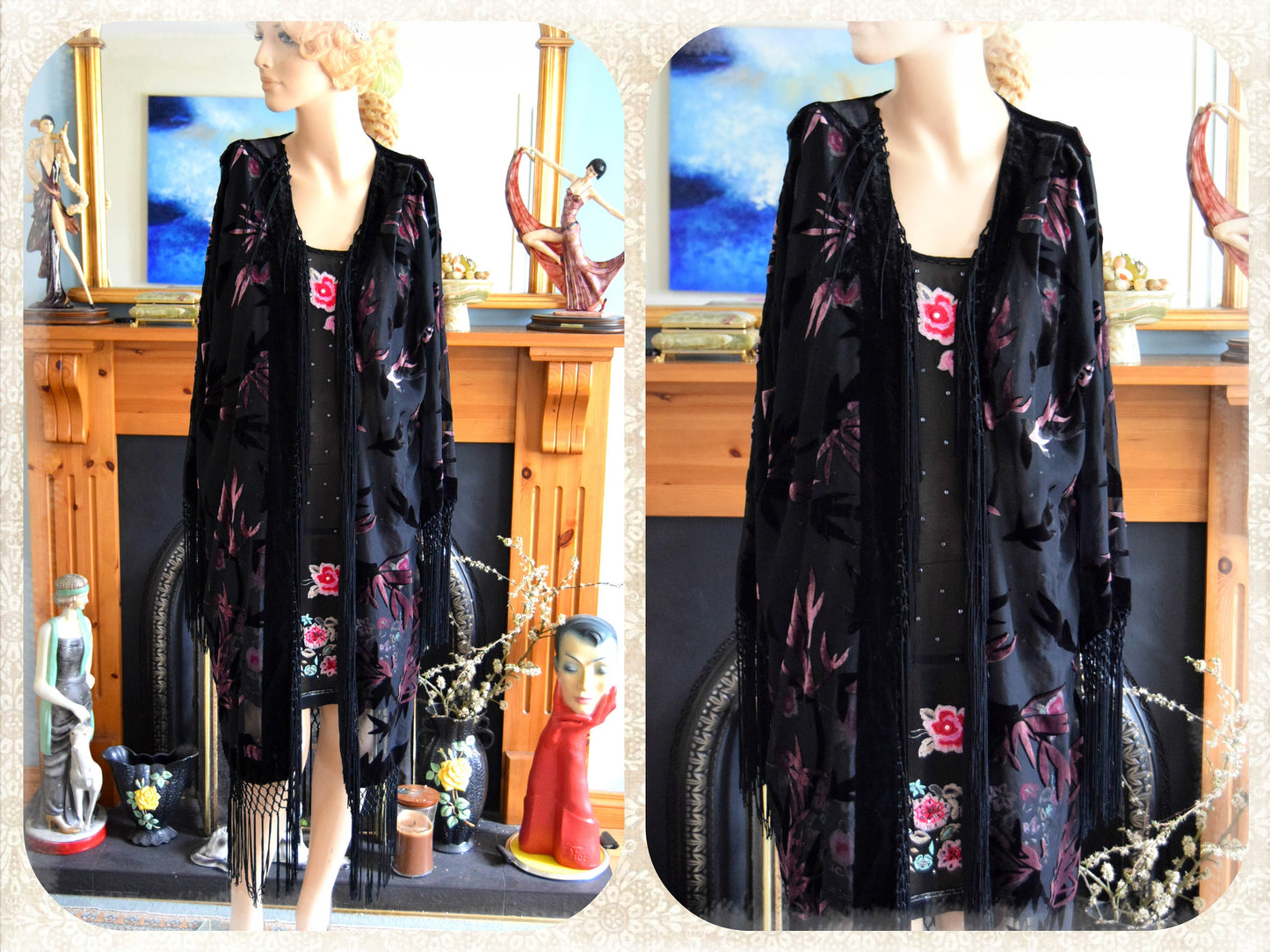 Vintage 1920s Great Gatsby Bohemian Silk Embroidered Black flapper Silk dress  UK 10 US 6