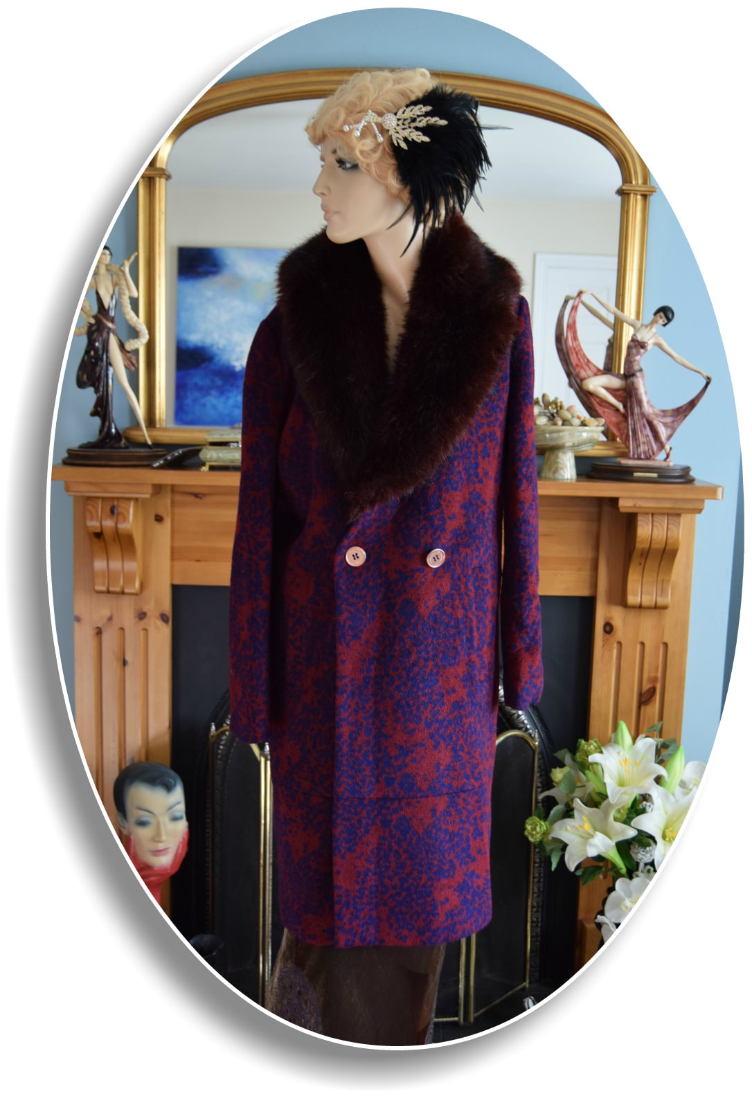 Art Deco flapper coat 1920s coat vintage original Biba Art deco 1920s pink purple leopard Animal print opera fur coat size UK 10 US 6