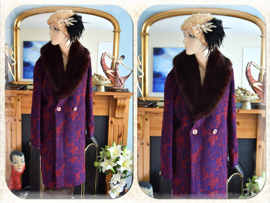 Art Deco flapper coat 1920s coat vintage original Biba Art deco 1920s pink purple leopard Animal print opera  fur coat size UK 10 US 6