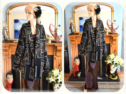 Avant Garde geometric Art Deco coat 1920s kimono flapper jacket floral black autumn kimono size UK 12 14 US 8 10