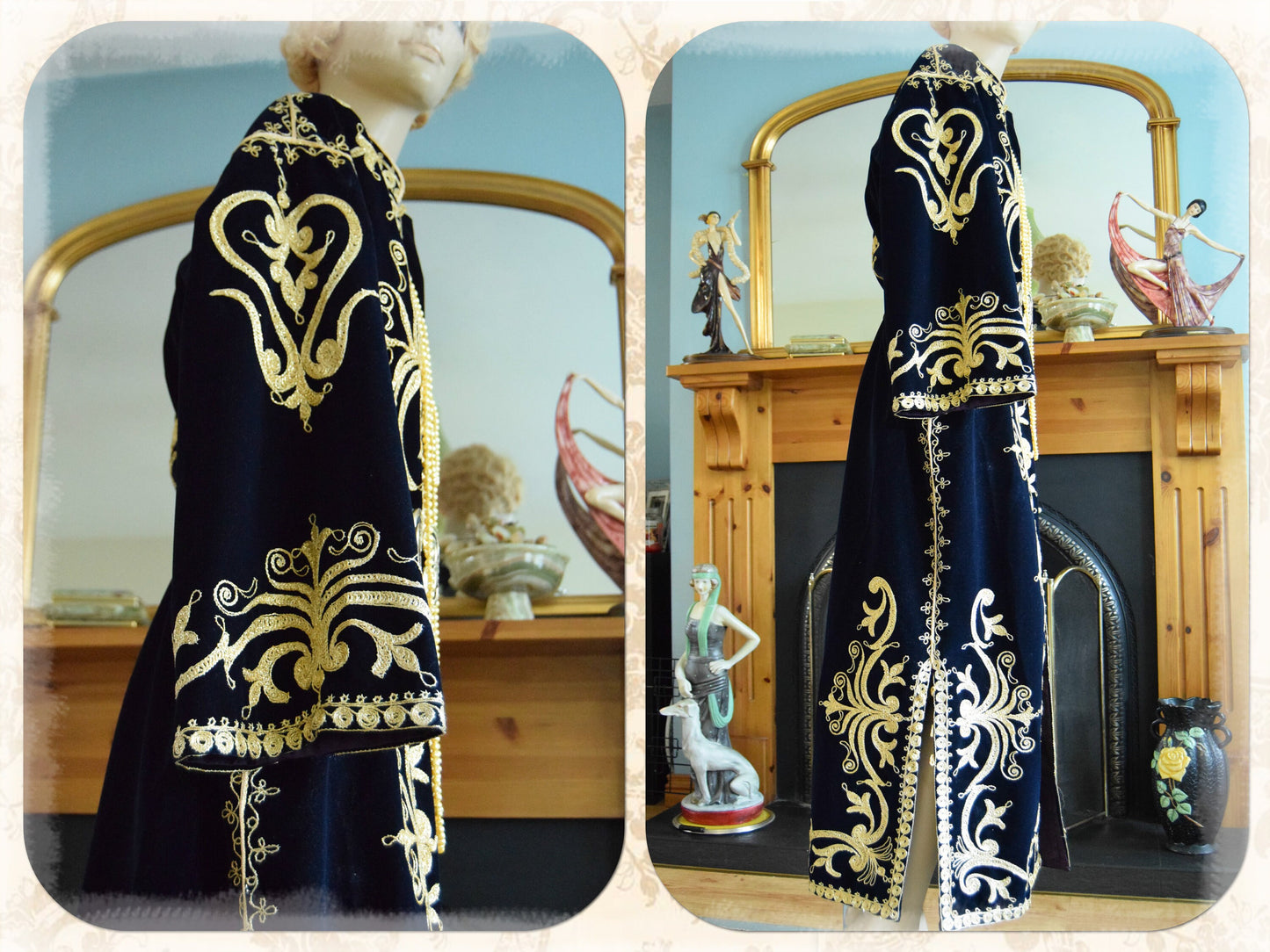 1970s original black persian velvet oriental coat bohemian long coat gypsy maxi coat boho velvet kaftan ethnic velvet robe size UK 12 US 8