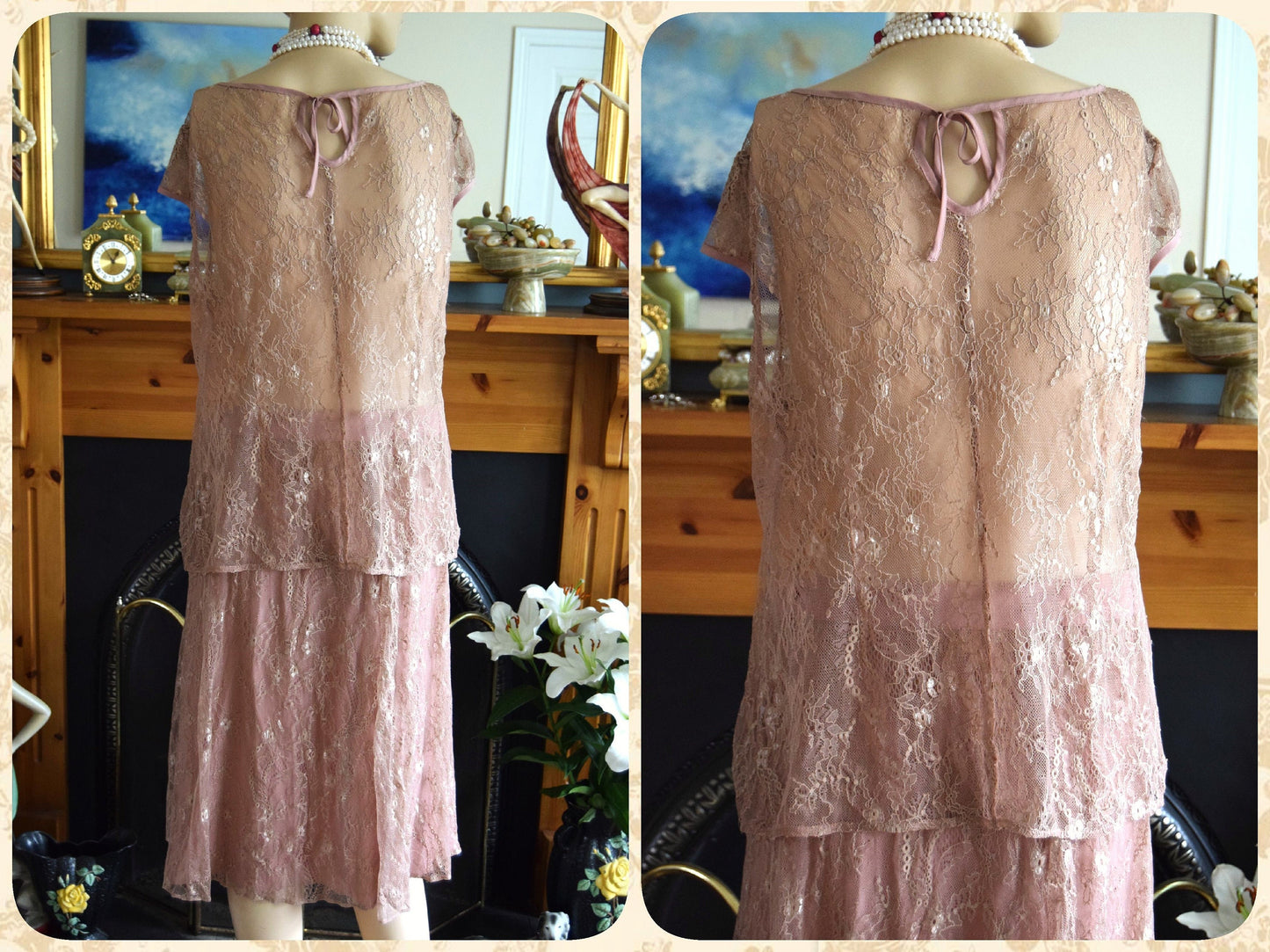 vintage 1920s kaftan dress bohemian gypsy hippy boho wedding Art Deco bride dusty pink wedding dress and size UK 16 18  US 12 14