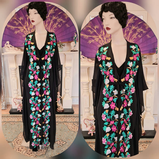 1970's Bohemian Sheer Kaftan 1920s flapper beach summer holiday Art Deco Miss Fisher kaftan duster dress size Uk 12 US 8