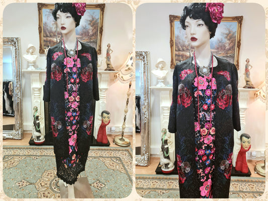 Vintage 1920s Great Gatsby suit black bohemian pencil embroidered flapper lace dress together with the coat vintage suit UK 8 US 4