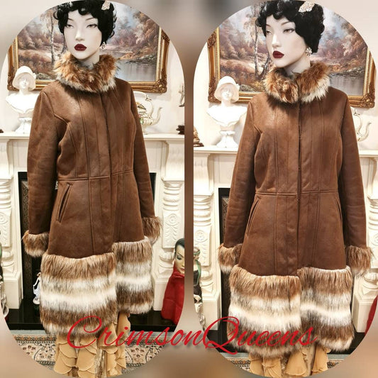 Vintage 1980s British designer Ronit Zilkha Afghan coat vintage faux suede coat luxurious bohemian brown coat very warm size UK 10 12 US 6 8