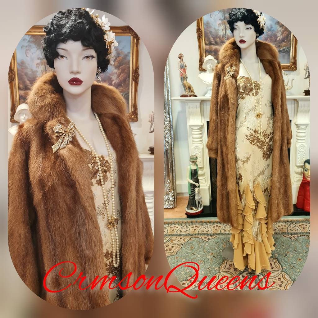 Vintage Art Deco jacket real soft fur honey blond opera coat 1920s 1960s real fur coat satin lining coat size UK 10/12  US 8 10