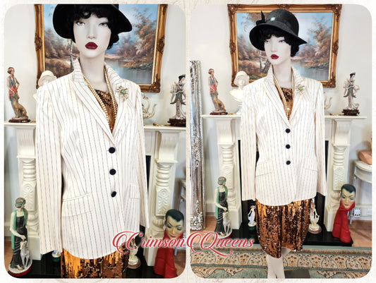 Vintage high quality jacket black and white Bonnie Clyde cream striped rowing boating blazer stripy monochrome jacket coat size UK 14 US 10