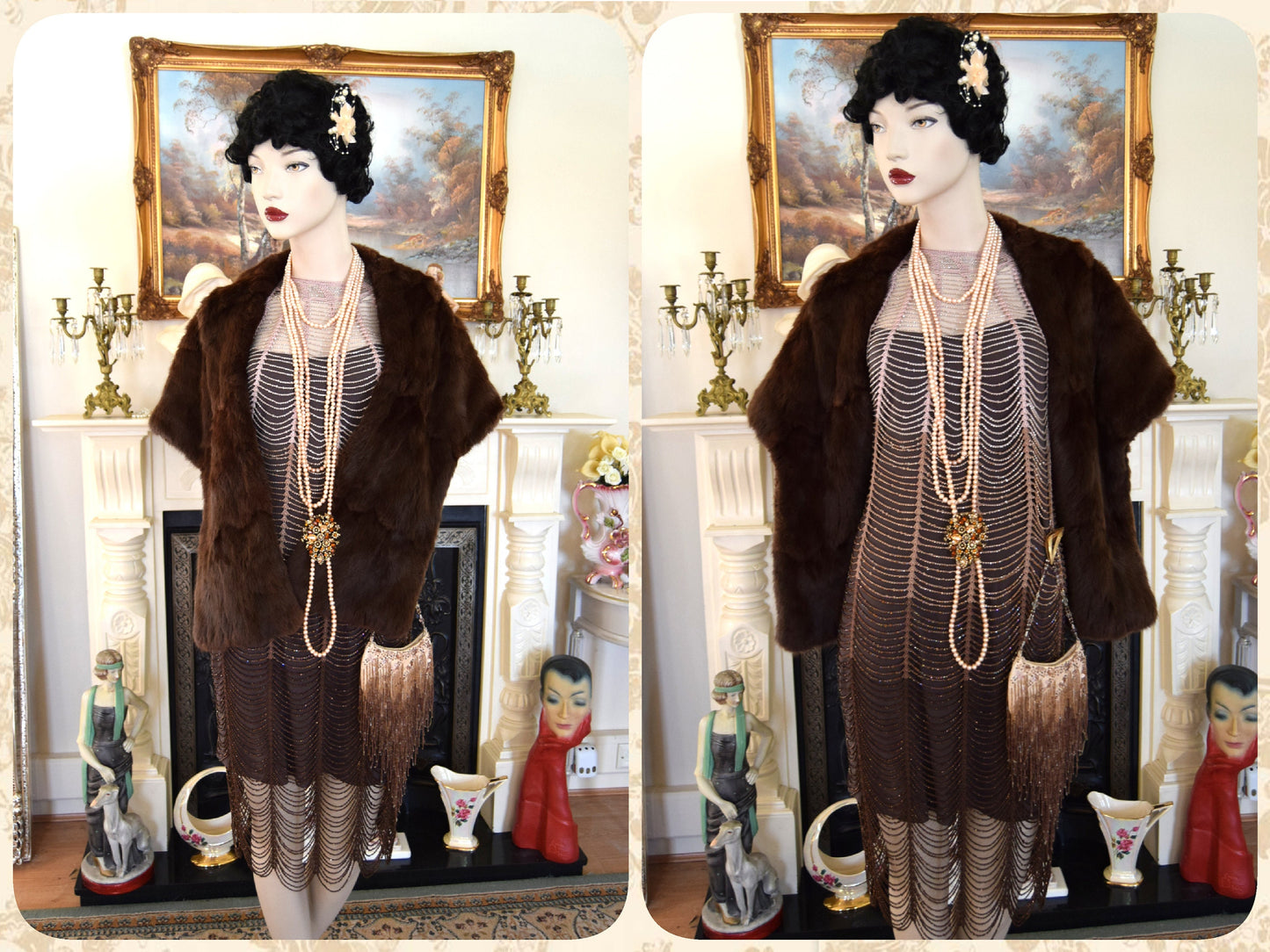 Flapper dress 1920s dress Great Gatsby dress Art Deco dress Vintage Heavily Beaded crocheted Gold Coper Ombre Dress Size UK  10 US  6 10