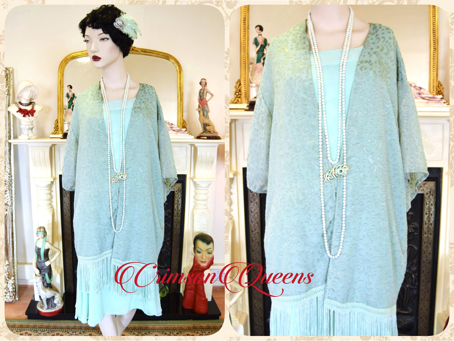 Vintage all silk celadon green 1920's style ethereal floaty summer cocktail garden flapper style dress  size US 10 12 US 6 8
