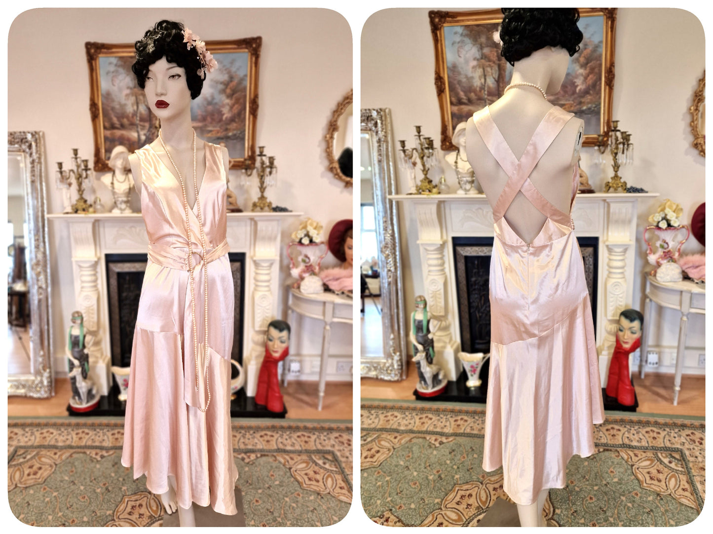 Beautiful blush pink vintage satin liquid silk boas cut pastel Downton Abbey Romantic soft satin silk cocktail dress mazing size UK 10 US 6