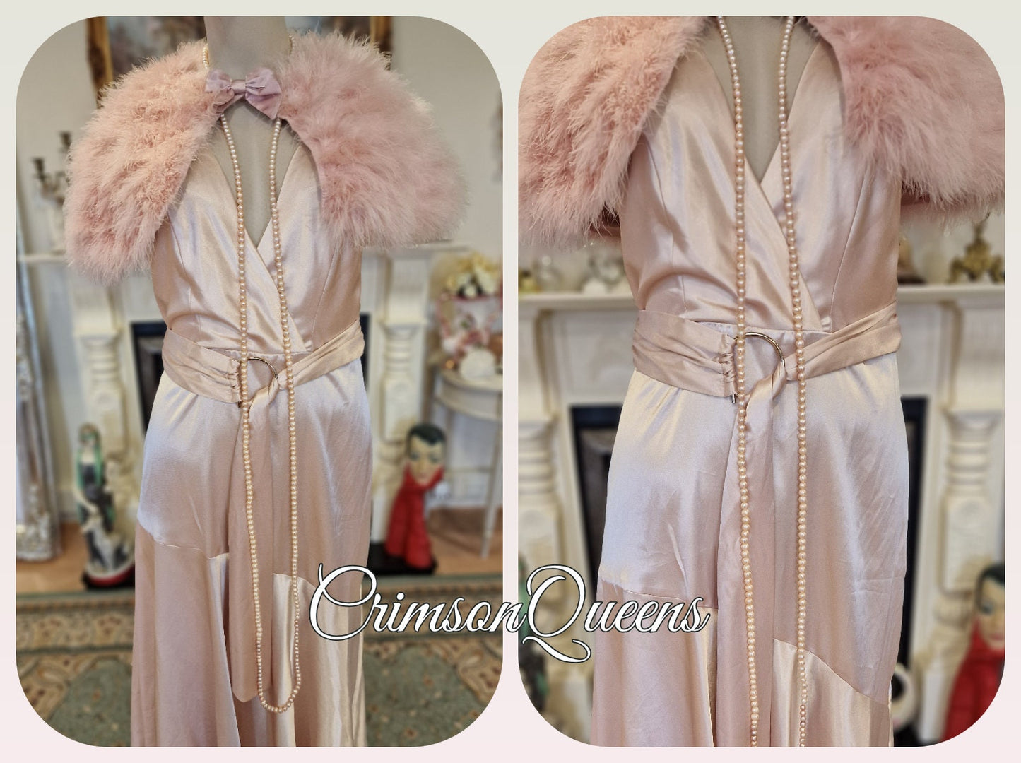 Beautiful blush pink vintage satin liquid silk boas cut pastel Downton Abbey Romantic soft satin silk cocktail dress mazing size UK 10 US 6