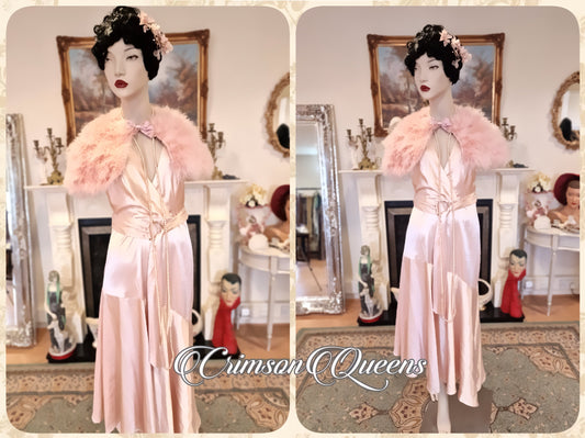 Beautiful blush pink vintage satin liquid silk boas cut pastel Downton Abbey Romantic soft satin silk cocktail dress mazing size UK 10 US 6