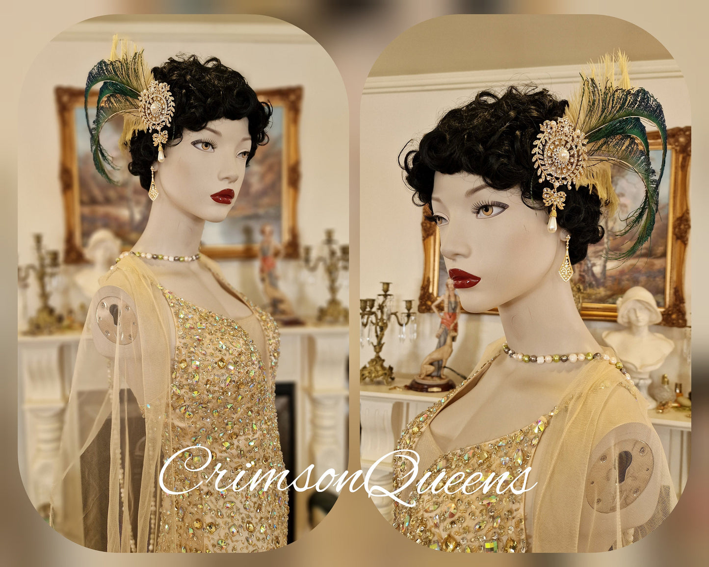 Spectacular vintage 1920s illusion flapper charleston Downton Abbey mesh Great Gatsby 1920s gold beaded embellished net dress UK 8 US 4