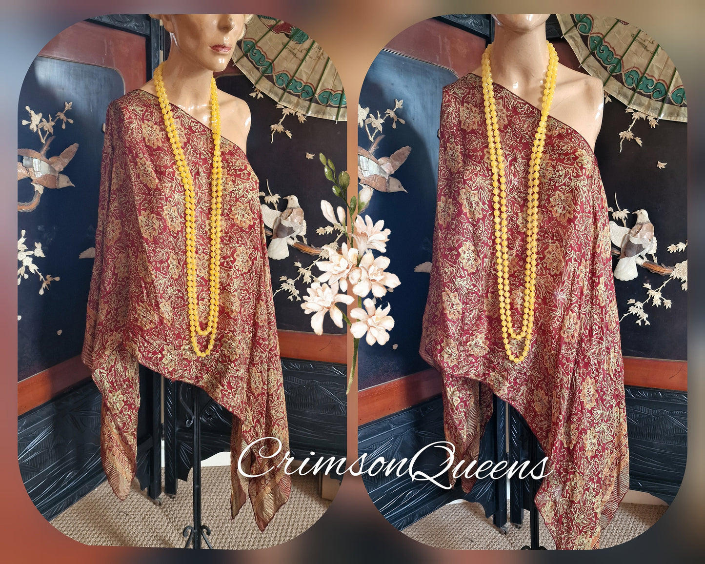 Vintage Art Deco Downton Abbey bohemian soft lustrous silk floaty flapper blouse kimono Mrs Fisher's 1920s size UK 10 12 14 US 6  8 10