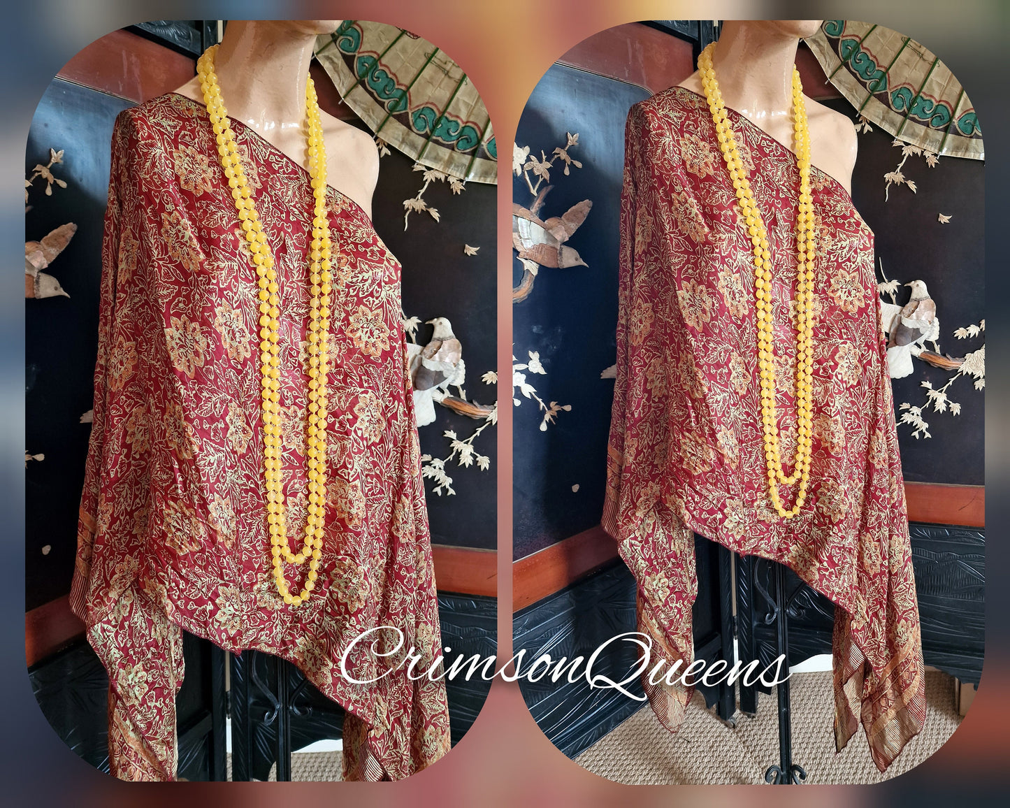 Vintage Art Deco Downton Abbey bohemian soft lustrous silk floaty flapper blouse kimono Mrs Fisher's 1920s size UK 10 12 14 US 6  8 10