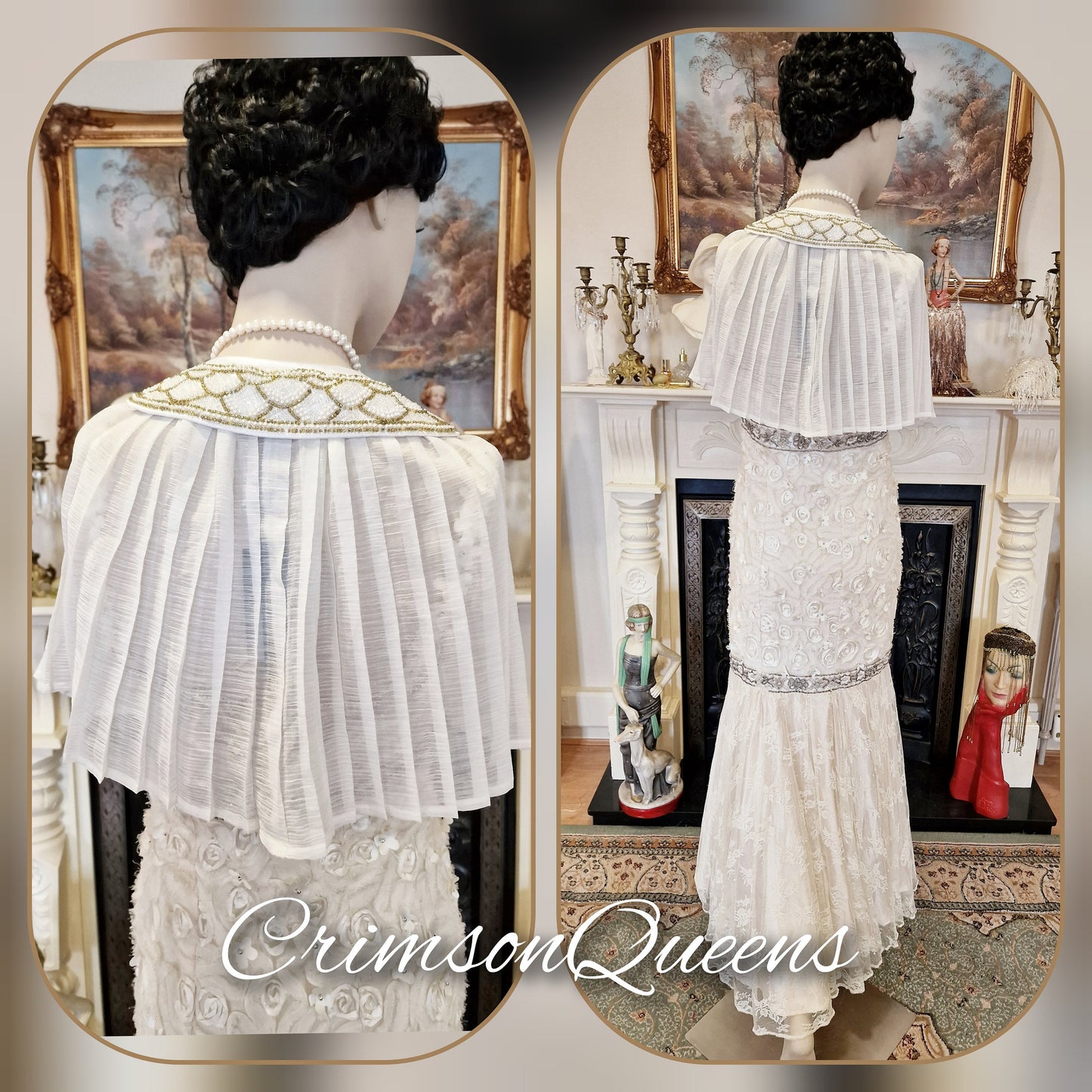 Art Deco vintage 1920s bride cream Sue Wong wedding bridal all silk dress 1930s Great Gatsby charleston size UK 8  US 4