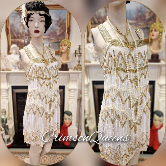 1920s flapper dress all silk dress Great Gatsby dress 1920s beaded embellishef sequinned dress vintage beaded dress UK 10 US 6