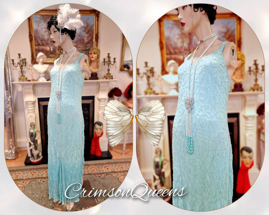 Flapper dress 1920s dress Great Gatsby dress Downton Abbey dress vintage mint green aqua  beaded ethereal dress size UK 18 US 14