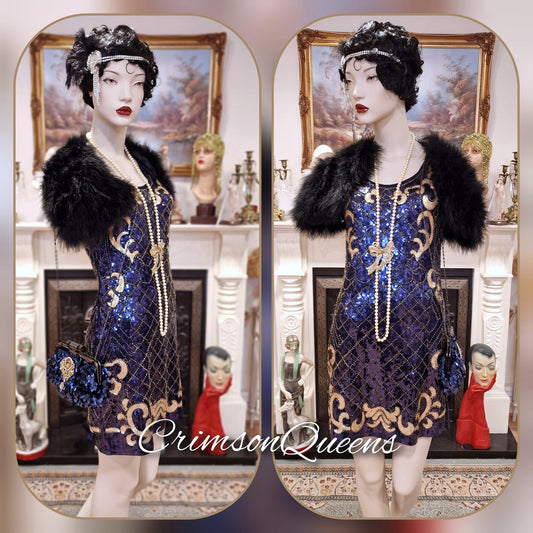 1920s dress flapper dress flapper black graphite dress Great Gatsby dress flapper sequinned beaded dress UK 10 US 6