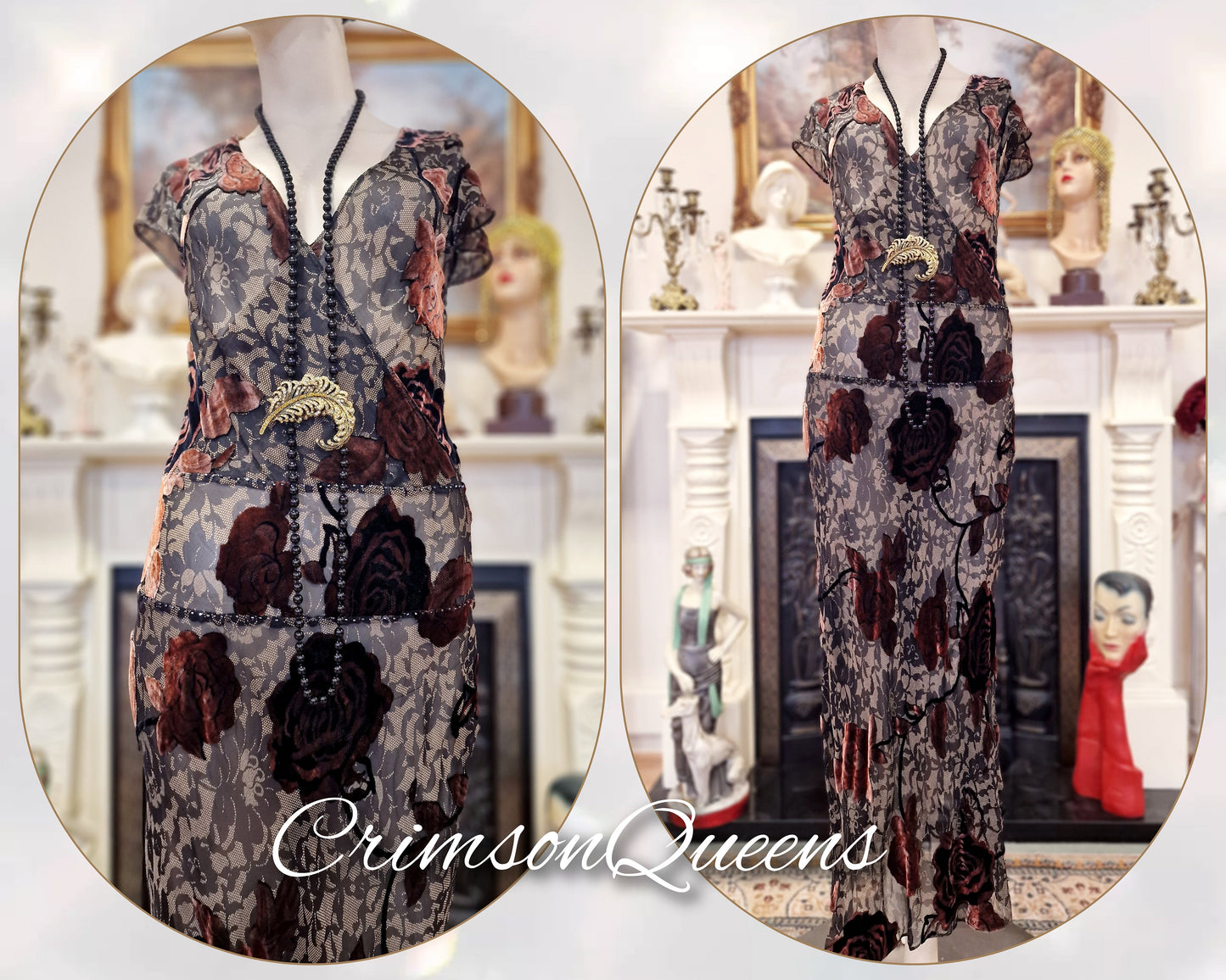 1930s gown Silk devore gown Great Gatsby gown  Downton Abbey gown Oriental Devore Silk Velvet Floral Dress Evening Gown Size UK 8 US 4