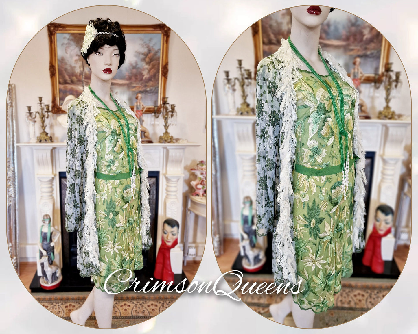 Great Gatsby Flapper dress 1930s dress 1920s dress vintage embroidered Floral Downton Abbey cocktail garden dress and coat size UK 8 US 4