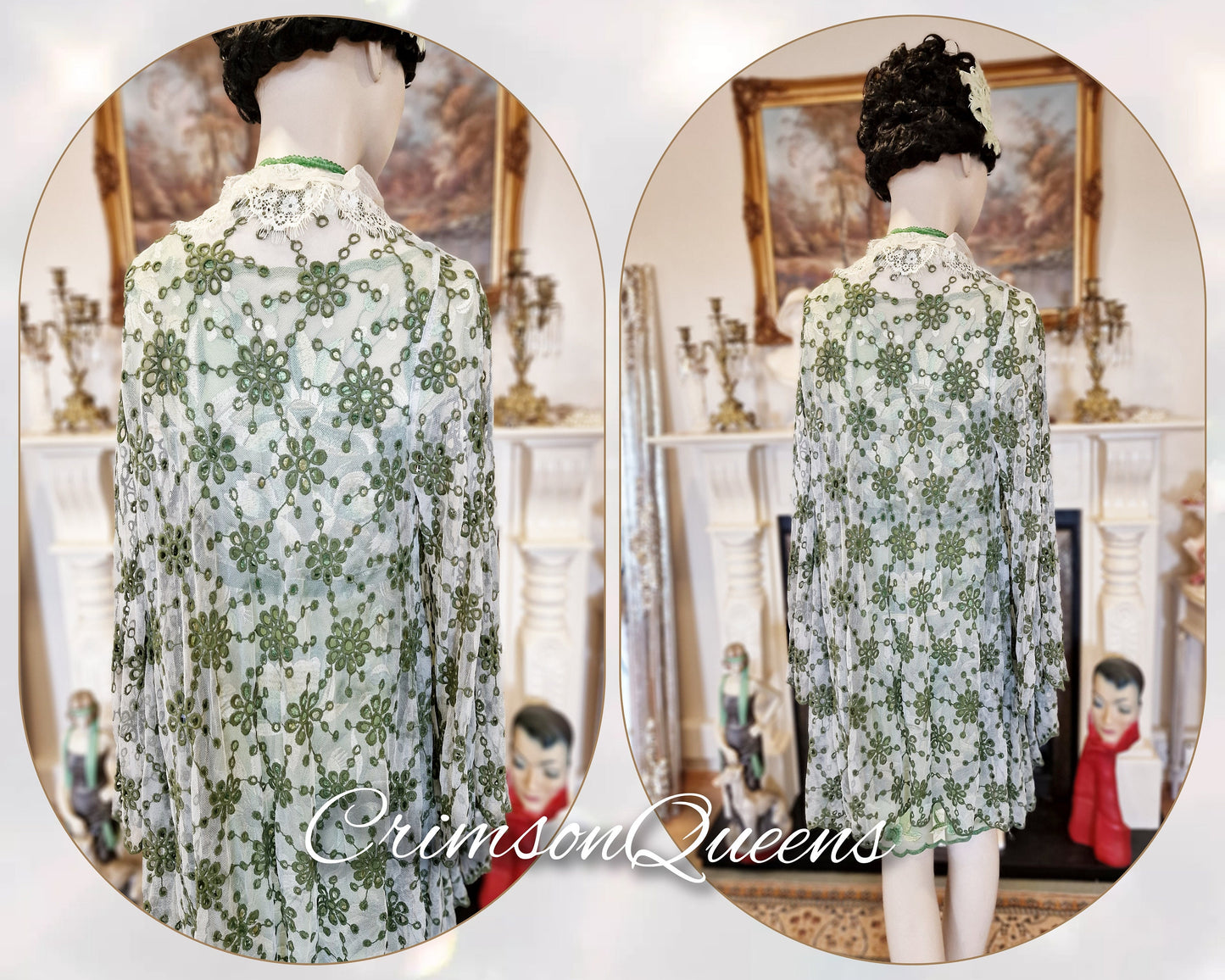 Great Gatsby Flapper dress 1930s dress 1920s dress vintage embroidered Floral Downton Abbey cocktail garden dress and coat size UK 8 US 4