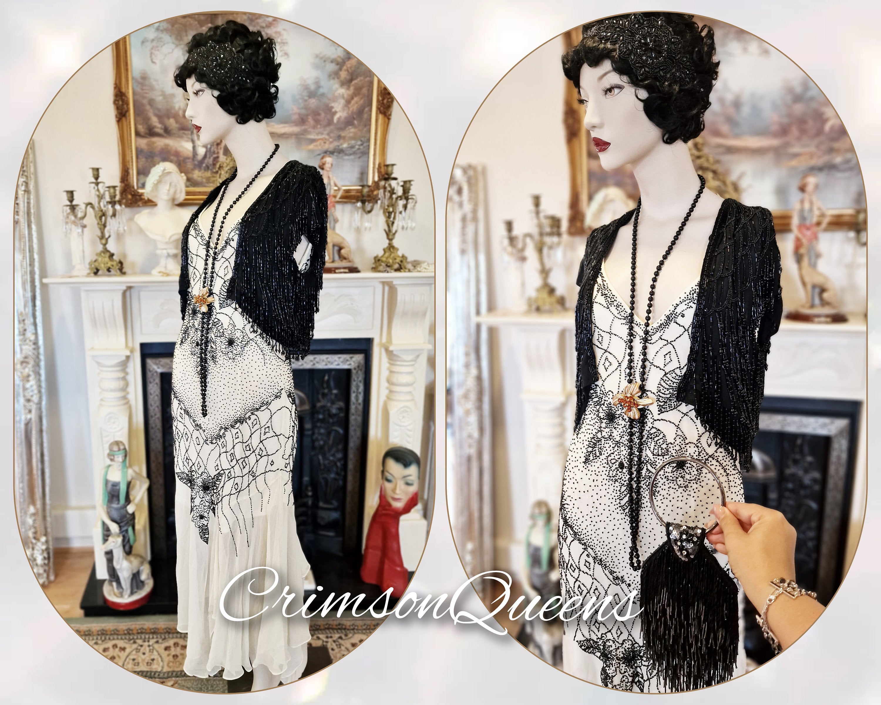 Vintage Flapper wedding dress 1920s Great Gatsby dress 1920s 80s Art D CrimsonQueens