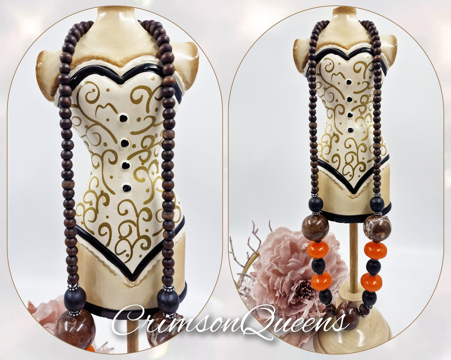Art Deco wooden balls beads and bakelite posished beads bohemian gypsy oversized necklace and chunky statement heavy retro necklace